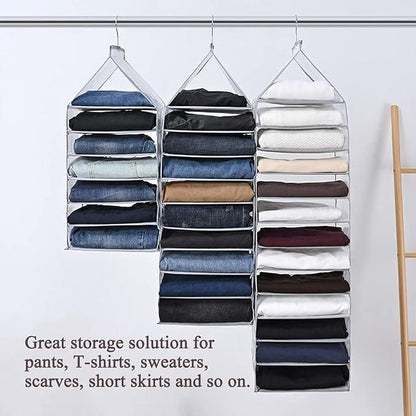 Hanging Closet Foldable Organizer 6 Slots, Wall Hanging Organizer for Wardrobe with 6 Pockets | Letter Holder, Socks & Tie Storage Pouches | Cross Lines -Silver