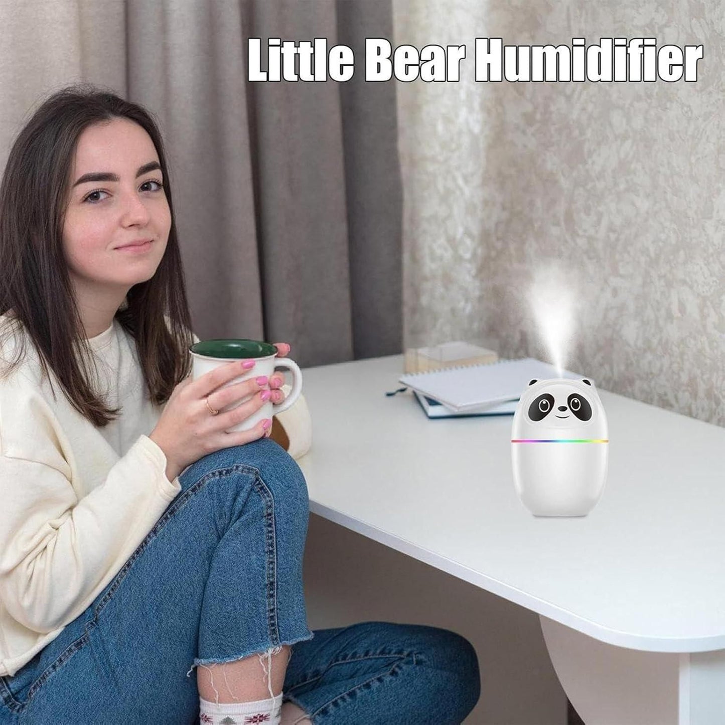 Cute Panda Humidifier | Cool Mist Humidifier for Room Moisture | USB Cool Mist Humidifier | 7 Color Changing Ultrasonic Air Humidifier | Gift Aroma Diffuser For Home, Car, Office, Bedroom. (PANDA)