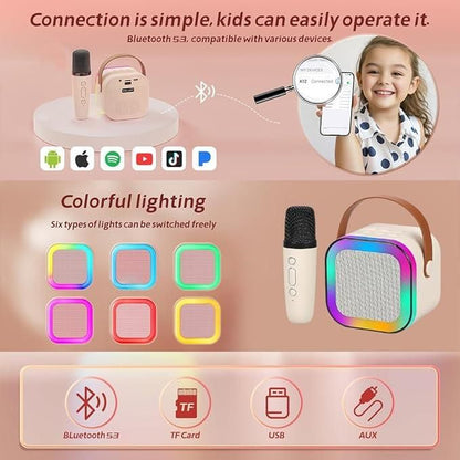 Karaoke Machine for Kids Adults, Mini Portable Blue-Tooth Karaoke Speaker with Wireless Microphone and Dynamic Lights Birthday Gift Home KTV Outdoor Travel (Multicolor) (1)