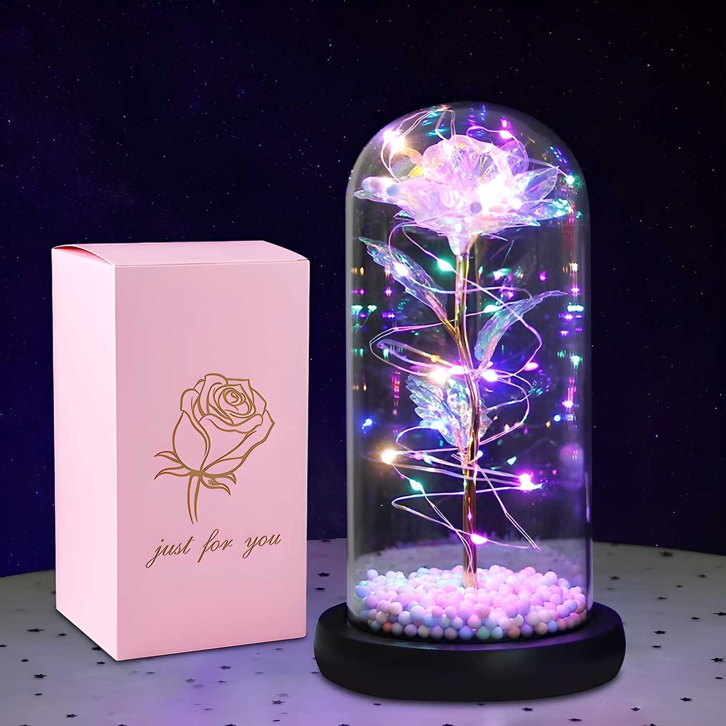 orever Plastic Rose Gift For Her, Galaxy Glass Rose Flower And Butterfly With Led Light Great Gift Ideas For Valentine's Day, Mother's Day, Birthday, Anniversary, Engagement