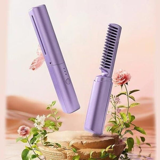 Rechargeable Hot Comb Hair Straightener, Straightener Brush for Women - Wireless Hair Styling & Straightener Comb -