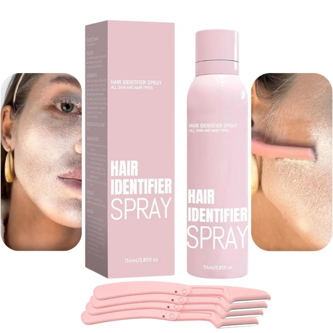 Hair Identifier Spray for Face Shaving and Dermaplaning200Gram No Irritation Depilatory Spray for Skin and Body Quick Hair Removal for Smooth Skin Suitable for Men and Women Includes 4 Razors