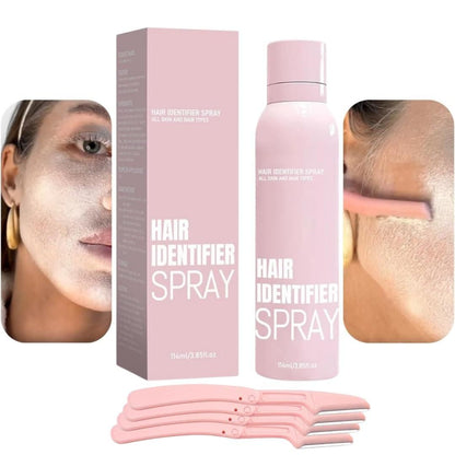 Hair Identifier Spray for Face Shaving and Dermaplaning200Gram No Irritation Depilatory Spray for Skin and Body Quick Hair Removal for Smooth Skin Suitable for Men and Women Includes 4 Razors