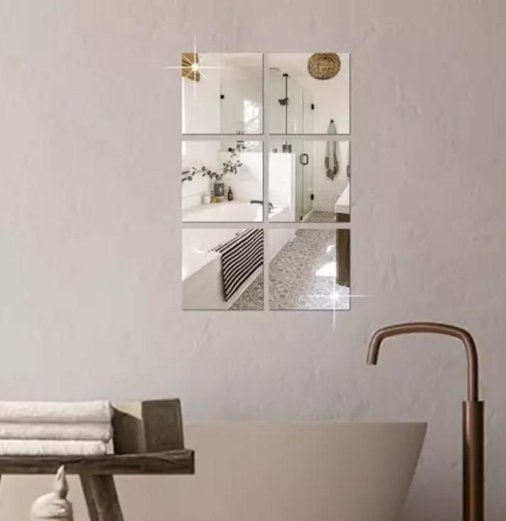 Big Square Silver 3D Acrylic Mirror Wall Sticker (Pack of 1) Big Square Silver 3D Acrylic Stickers Home Decorative Art Mirror Wall Stickers | Square Mirror for Wall Stickers Size (15x15) Cm (4VeryBigSquareSilver)