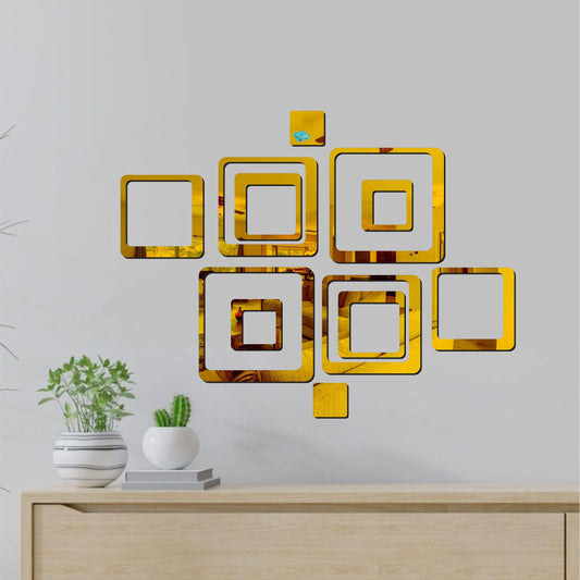 WallDaddy® 24 Square Golden Product id 54 Mirror Acrylic 3D Wall Sticker Decoration for Kids Room/Living Room/Bedroom/Office/Home Wall