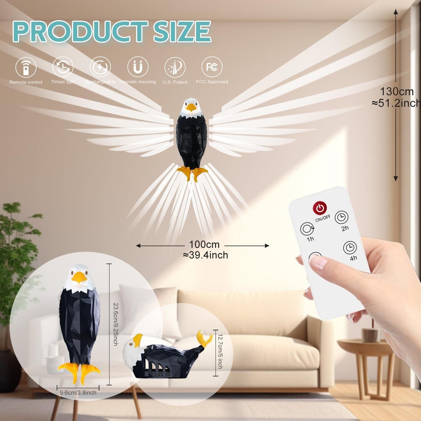 Plastic 3D Animals Led Wall Light- Night Wall Light Bald Eagle Wall Light Lion Wall Light- Night Lights Plug Into Wall, Wall Lamp for Stairway, Hallway, Kitchen